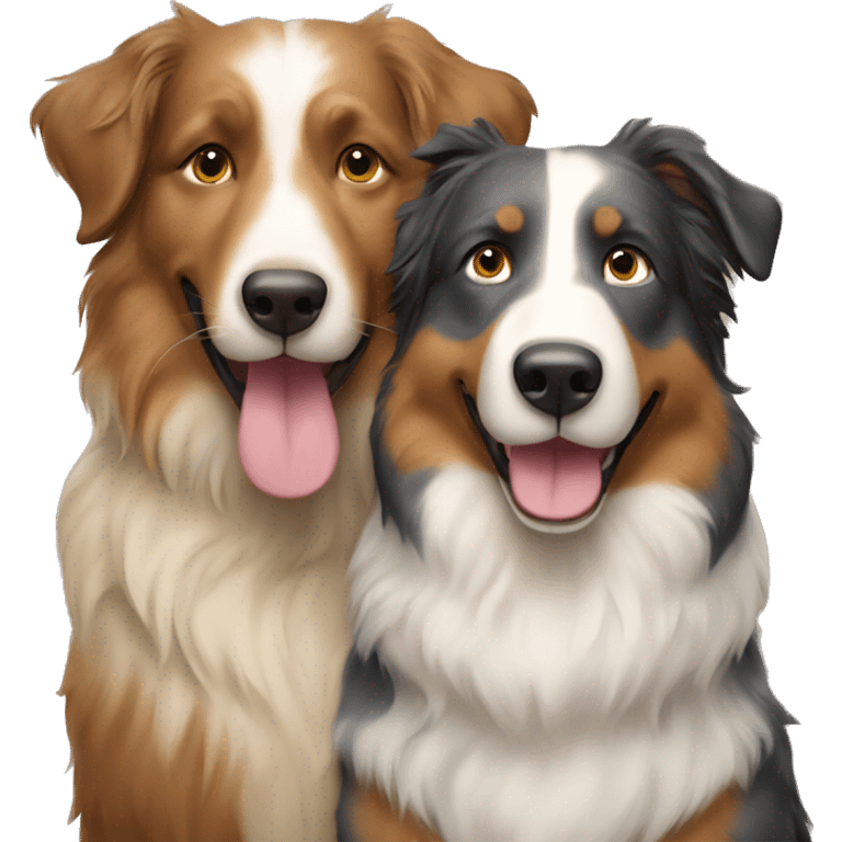 smiling Caucasian couple with Australian Shepherd  emoji