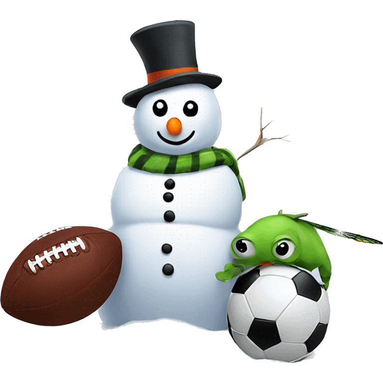 Snowman smothering a football with dragonfly emoji