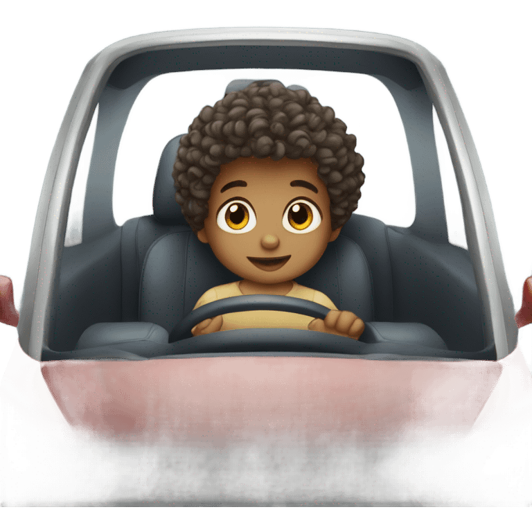 Baby boy with curly hair driving a car  emoji