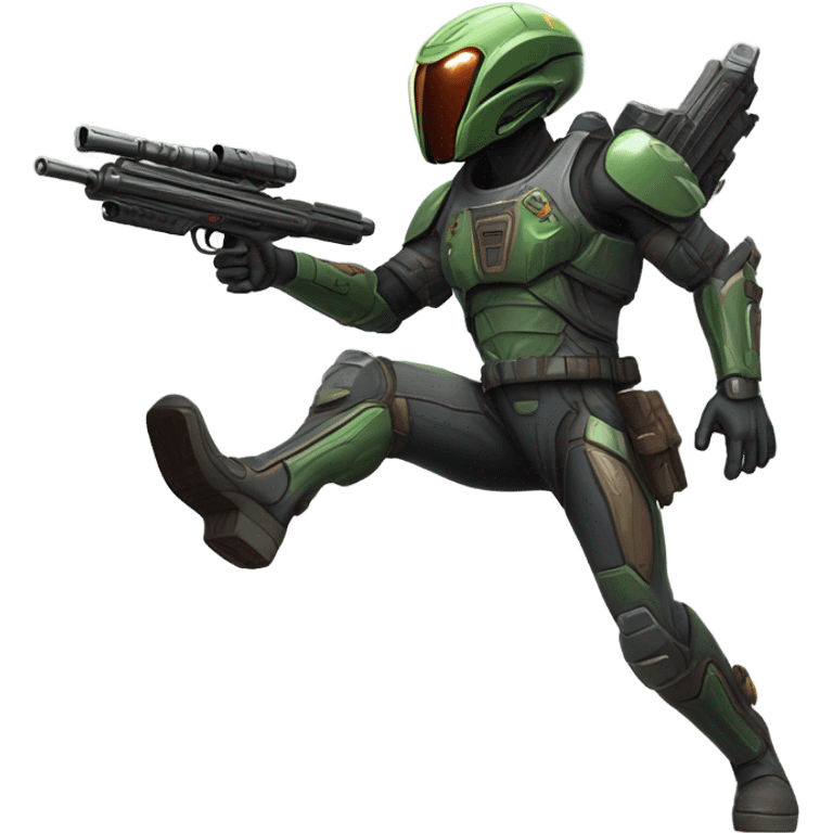 Martian bounty hunter aiming rifle, front and back emoji