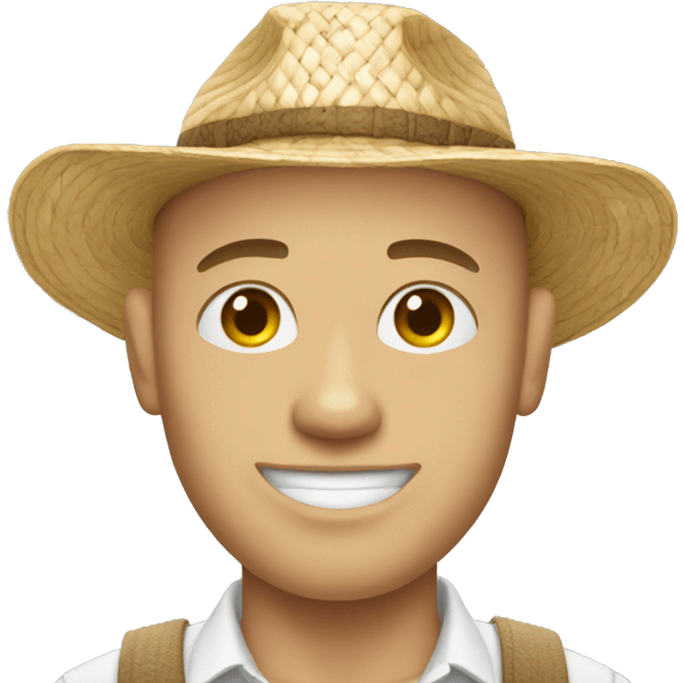 Bald light skin man wearing a straw hat emoji