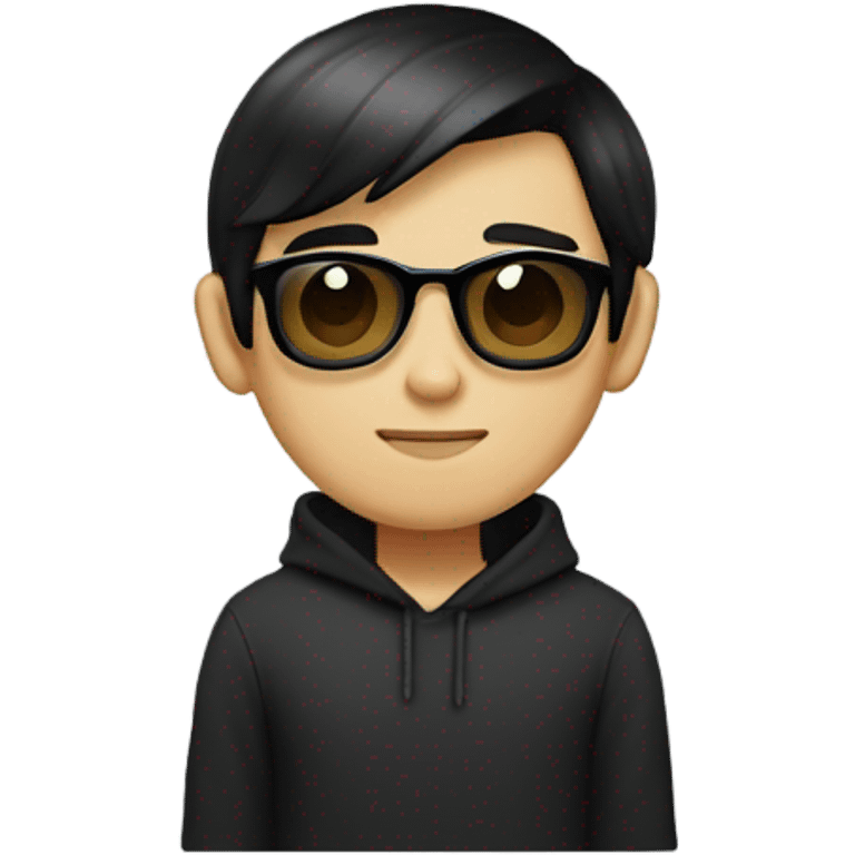 programmer, student, asian, black hair, black eyes, male, round face, black sunglasses, black hoodie, part hairstyle emoji