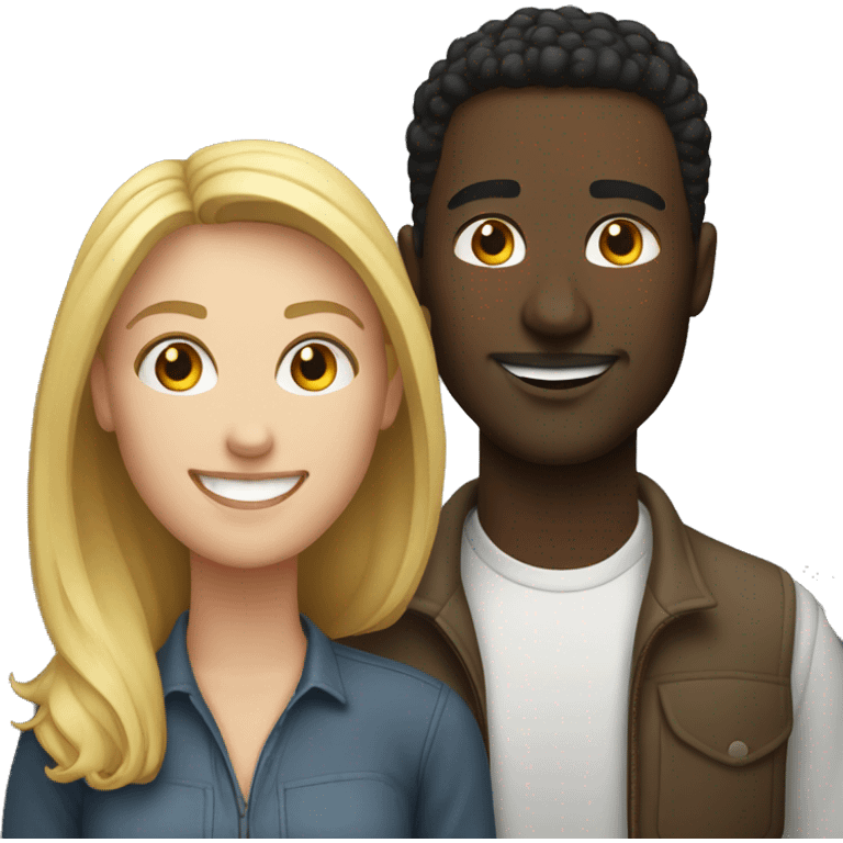 smiling couple indoors portrait man is white woman is black emoji