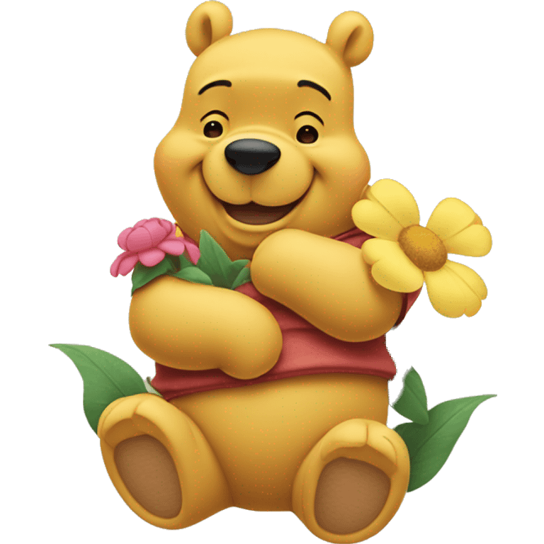 Winnie the Pooh with flowers emoji