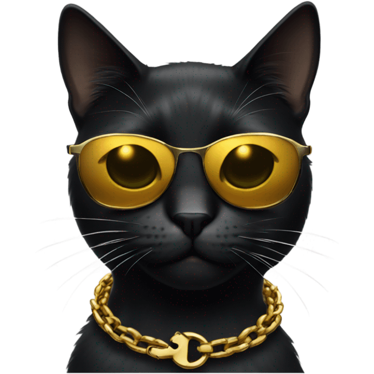 black cat smoking 3 cigarettes with sunglasses on and wearing a gold chain emoji