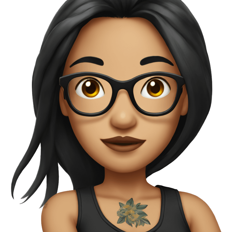 Girl with glasses and long black hair and tattoos on arm emoji