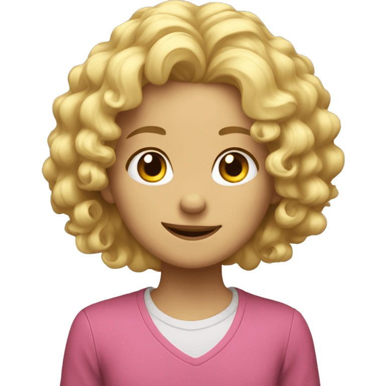 a blond girl with curls who is a little tired but also happy emoji