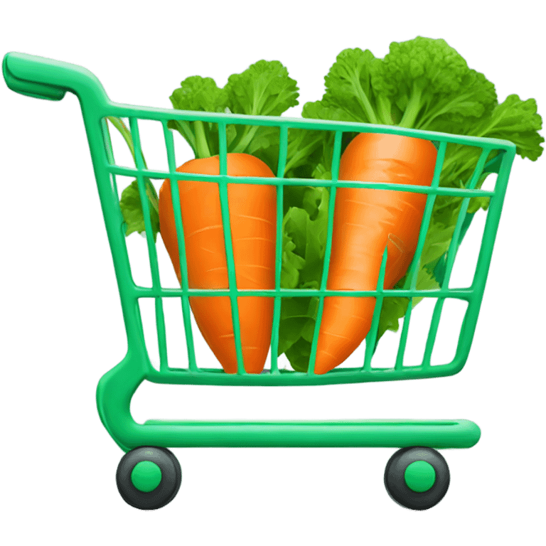 Green shopping cart with one carrot logo on outside and cart empty emoji