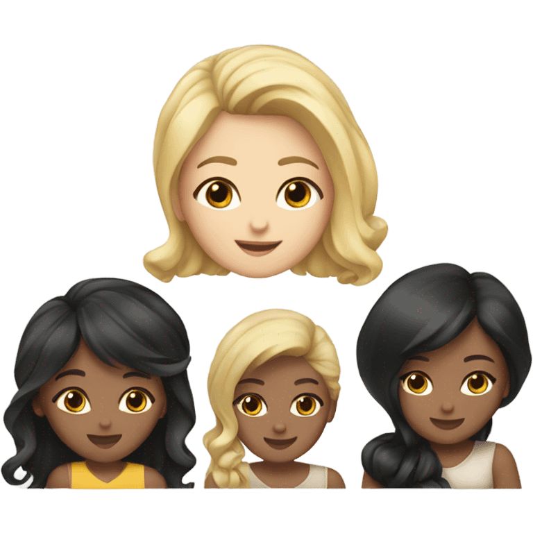 Four white girls, one with short blonde hair, two with long brown hair, one with black hair emoji