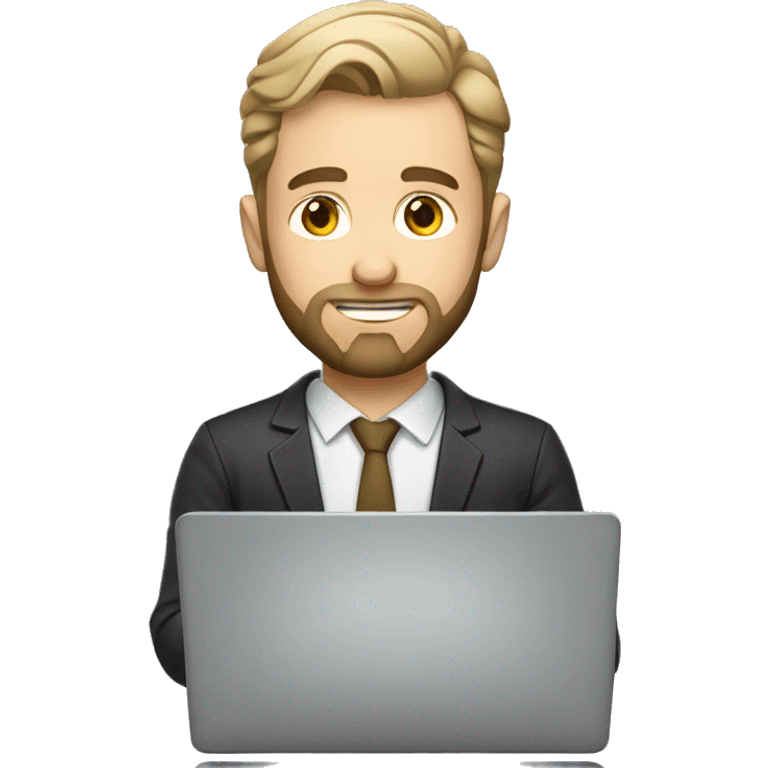 Short hair handsome white man with beard on laptop emoji