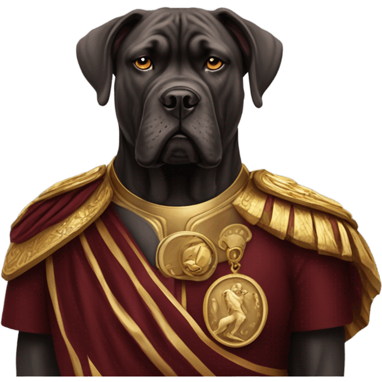 A burgundy-colored Cane Corso as the emperor of Rome. emoji