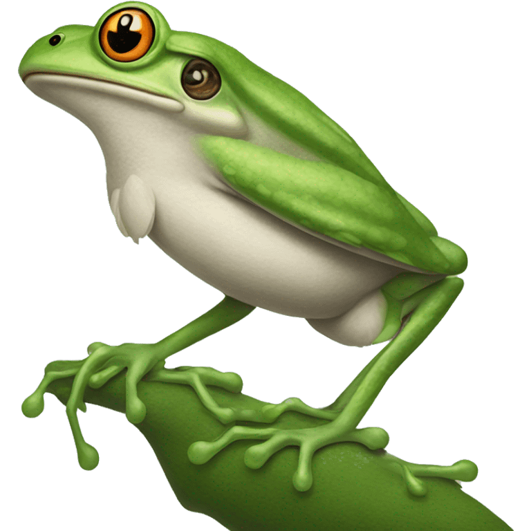 Frog sitting on top of a mockingbird emoji