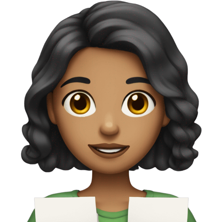 girl with black wavy hair and lightly tan skin holding papers emoji