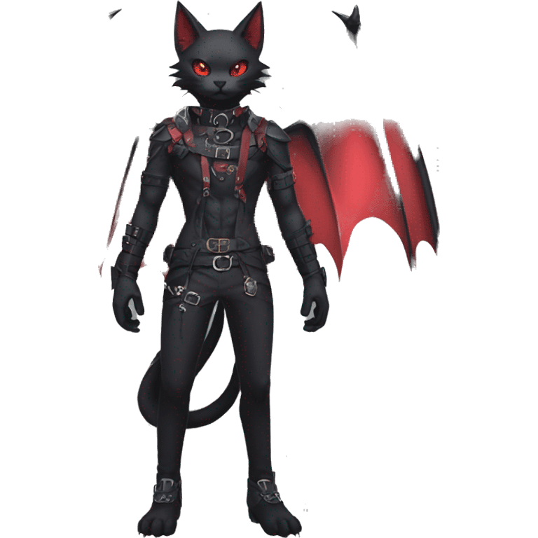 cool edgy black punk red ethereal fantasy nargacuga-bat-cat-Fakemon collar harness full body emoji