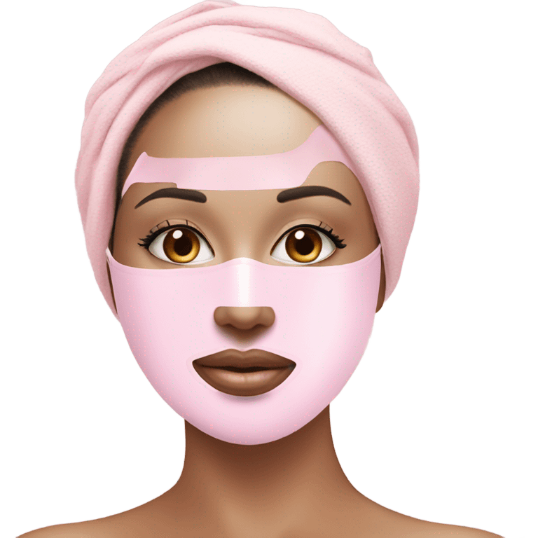 Lady with pastel pink face mask spa beauty full face relaxing emoji