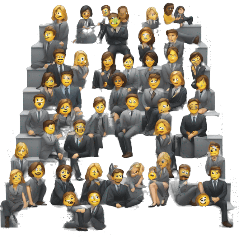 people in an organization sitting on stairs emoji