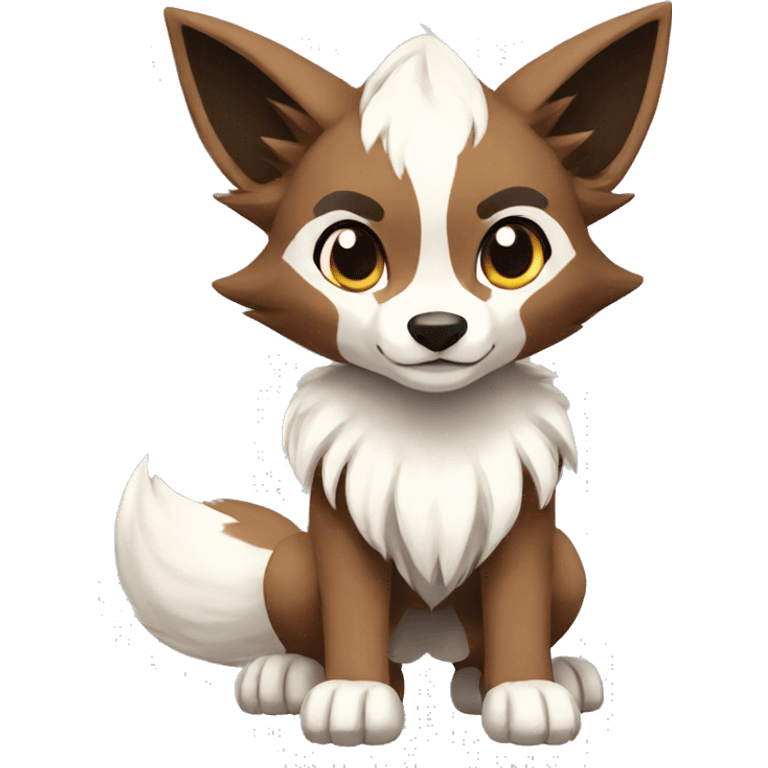 Brown and White Cartoon Chibi Wolf Eevee Lycanroc Full Body emoji