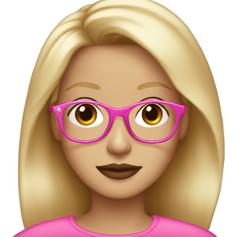 blonde with brown eyes wearing pink glasses light-skinned and light lips emoji