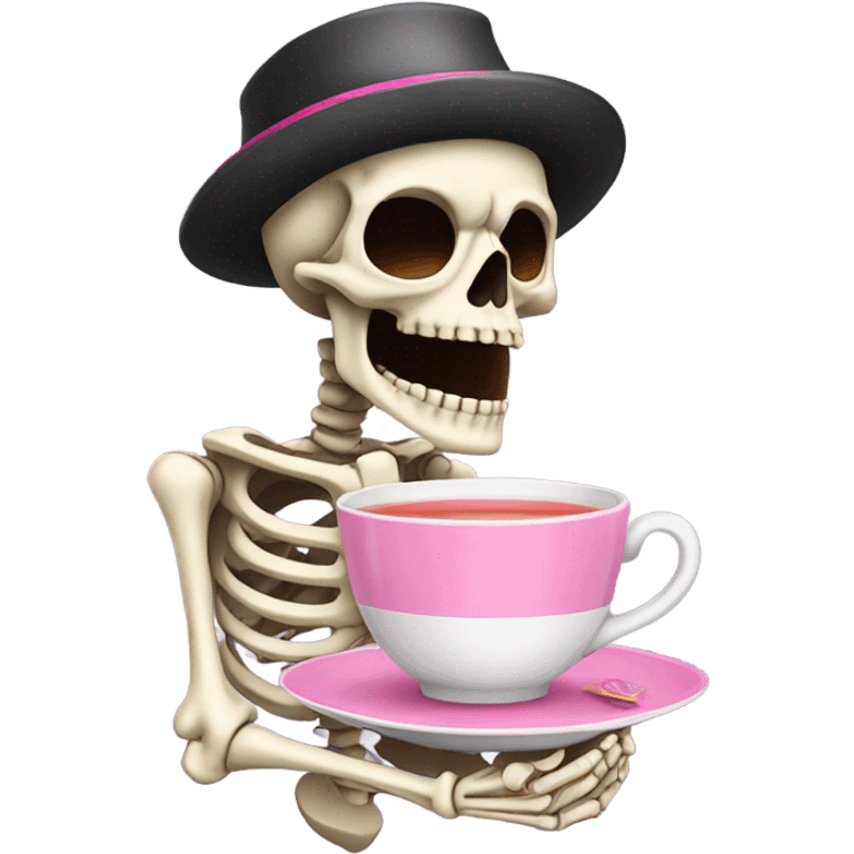 Skeleton sipping tea from a pink teacup  emoji