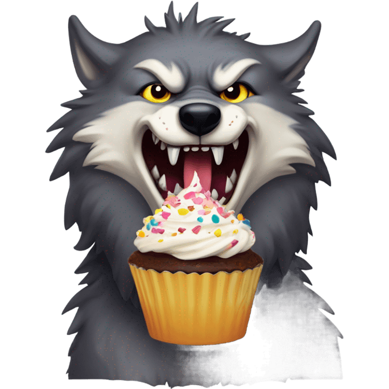 Big bad wolf eating cupcake emoji