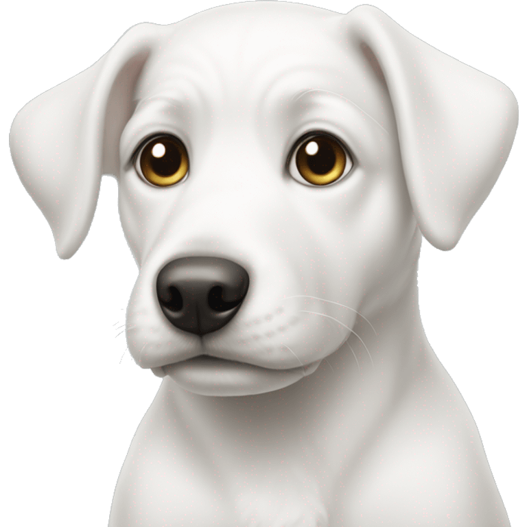 white puppy with a gray spot around left eye emoji