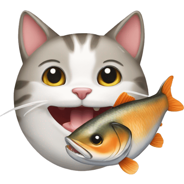 Cat eating a fish emoji