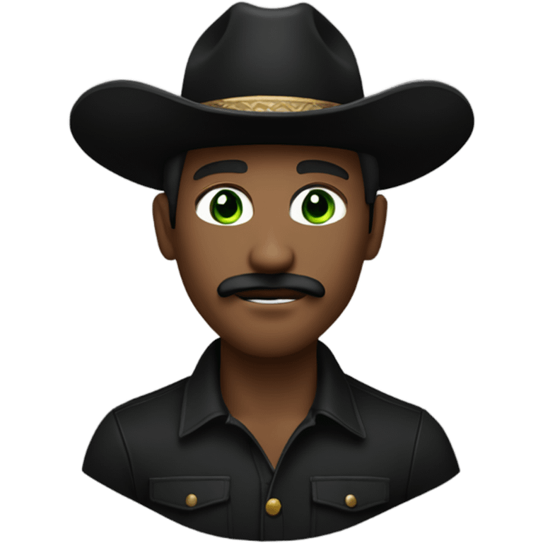 Light complexion black breaded man with a mustache and green eyes wearing a black cowboy hat  emoji