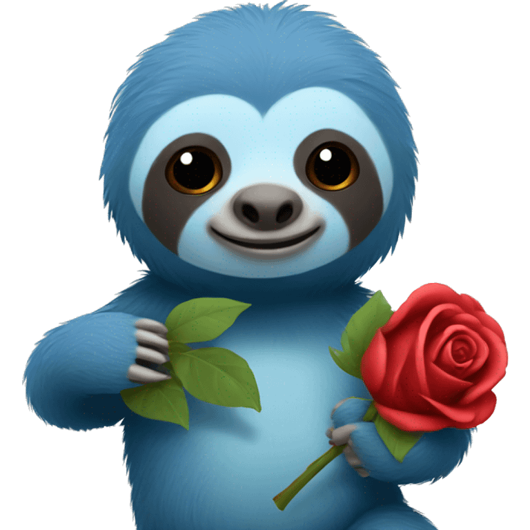 Blue sloth holding a rose toy emoji