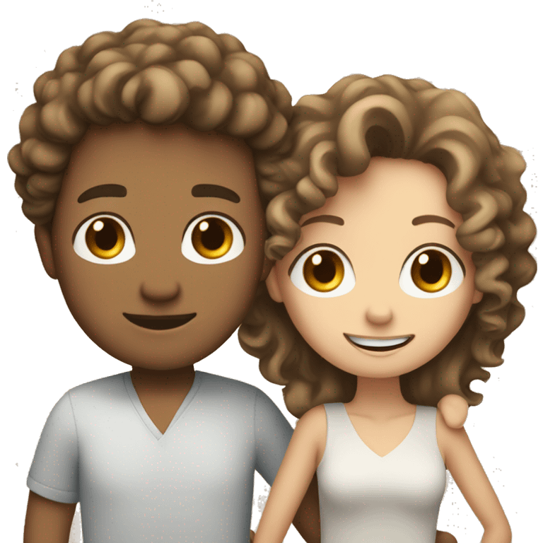 white Brown curly haired man and white brown hair woman hugging emoji