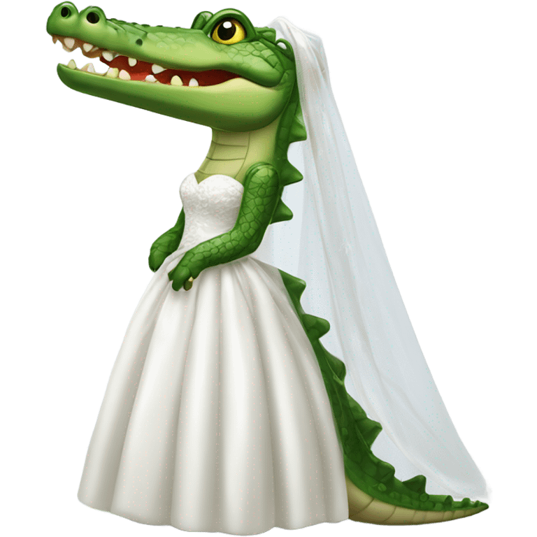 Crocodile wearing a wedding dress with white veil emoji