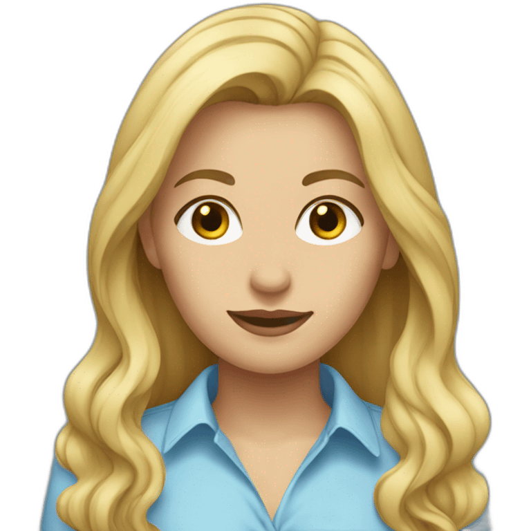 a blonde woman with long hair, dark eyes, and a light blue shirt emoji