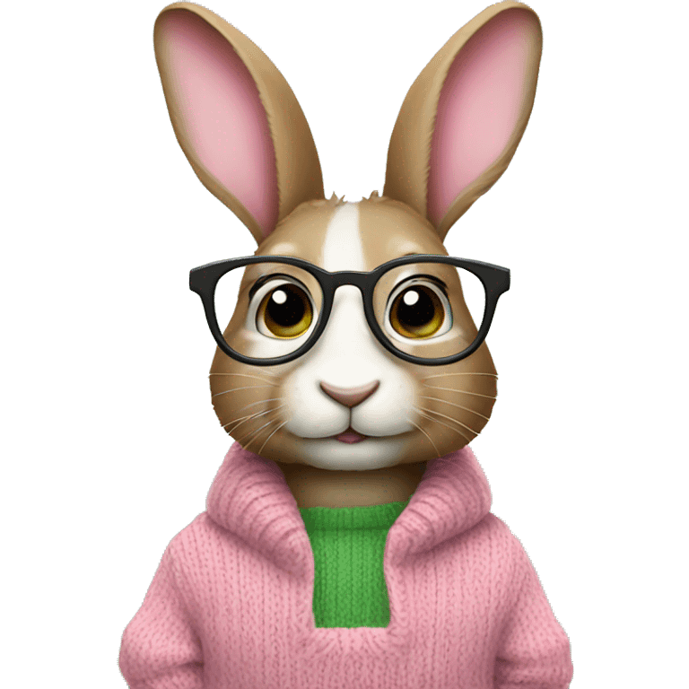 Rabbit with a glasses and wearing green and pink sweater emoji