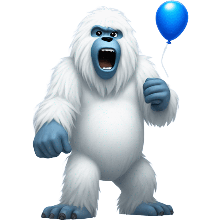 A yeti blowing up a blue balloon emoji