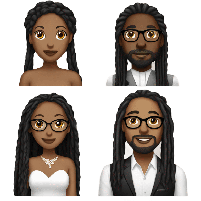 black couple with locs, male brown skin with long black locs, female light skin with glasses and BLACK locs wedding emoji