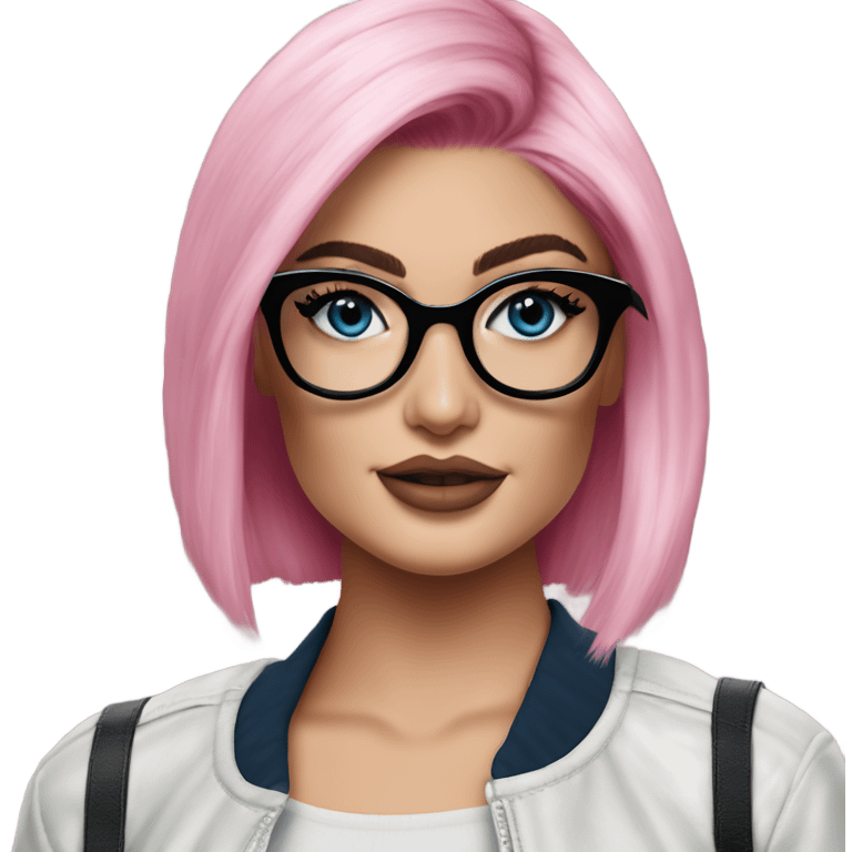 Photo Realistic kylie jenner stylish pink hair BLUE eyes and glasses elegant  emoji