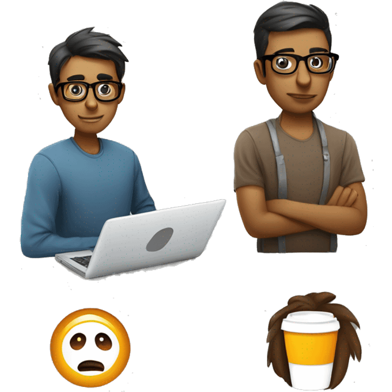 a developer with laptop using linux wearing glasses, indian with coffe cup emoji