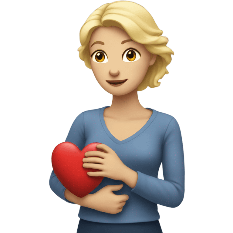 Blonde Mother holds her heart in her arm emoji