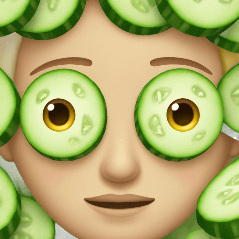 a standard emoji face with cucumber slices for eyes emoji