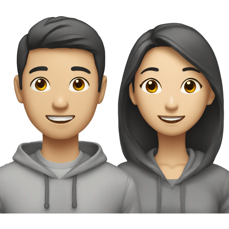 asian boy in grey hoodie talking with female friend emoji