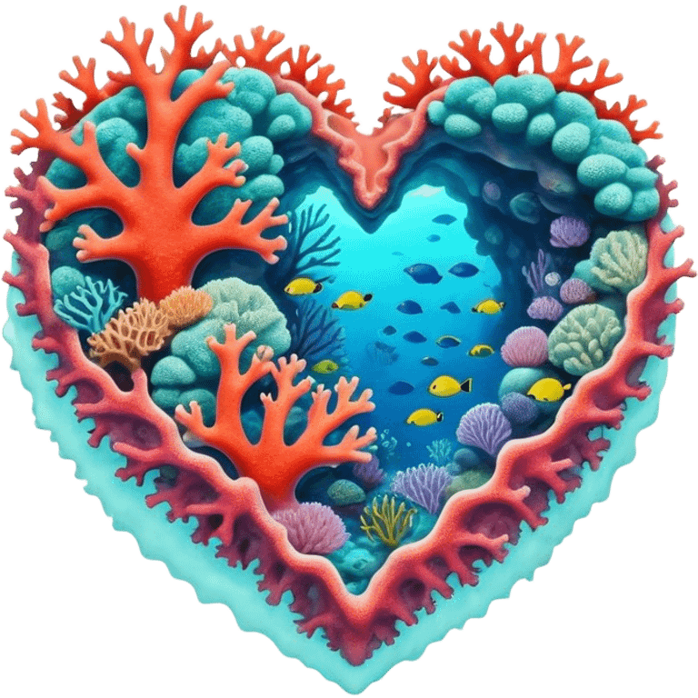 Cinematic Realistic Heart Reef Landscape Emoji, depicted with a naturally heart‚Äêshaped coral formation in vibrant marine hues, rendered with detailed underwater textures and luminous lighting. emoji