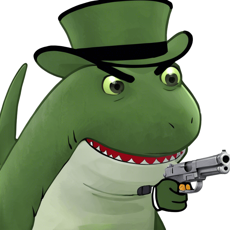 Shark with a top hat en a gun emoji