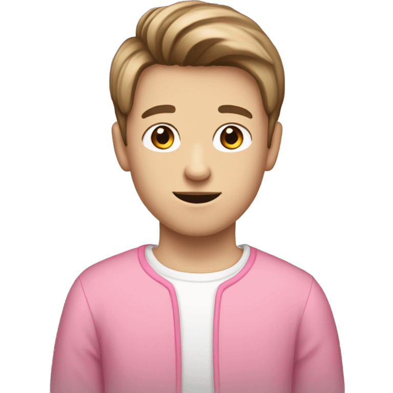 A white boy, with brown hair, I mean really really brown hair, no blonde bullshit, with a bowlcut wearing pink clothes emoji