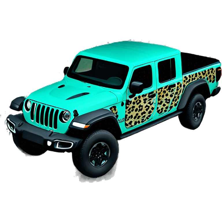 Realistic Full length teal leopard print pattern overlay on Jeep Gladiator truck. emoji