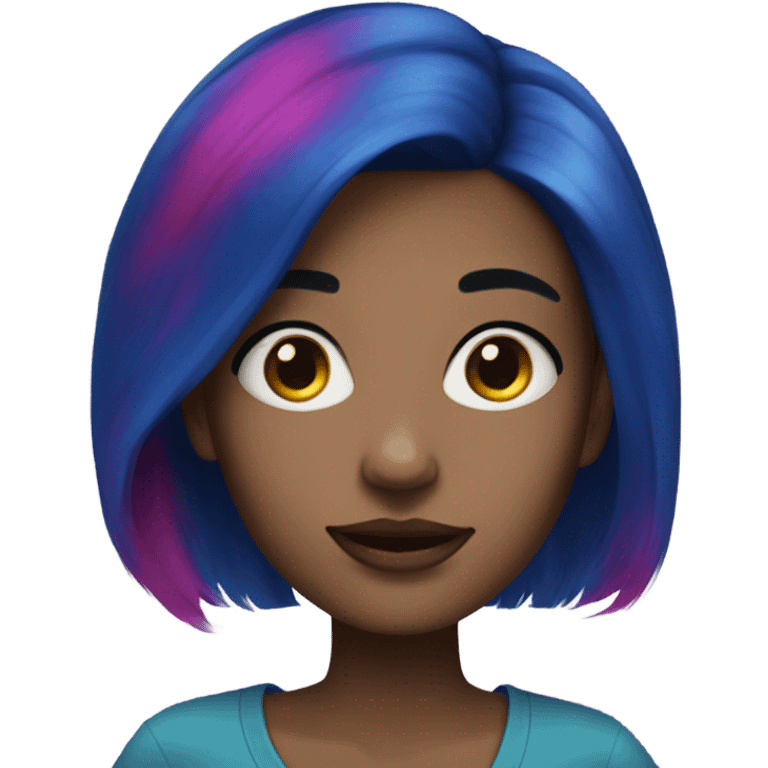 Young woman with dark blue hair, blue skin and magenta freckles emoji