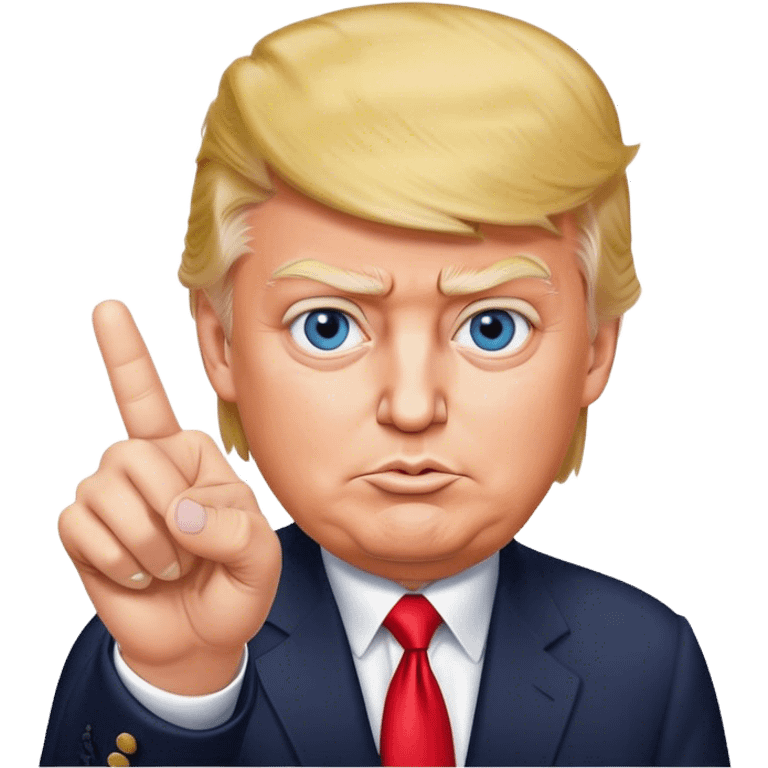 Super realistic Donald Trump pointing finger up, realistic eyes emoji