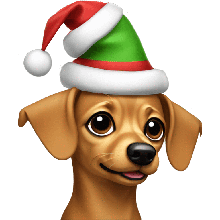 Chiweenie with Christmas hat emoji