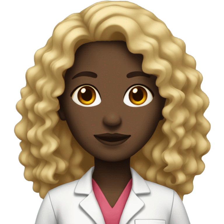 woman dark skin long curly hair with a doctor uniform emoji