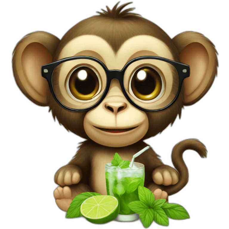 baby monkey with glasses drinking mojito emoji