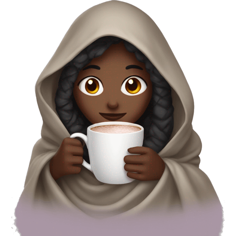 darker girl under a blanket drinking hot cocoa  emoji