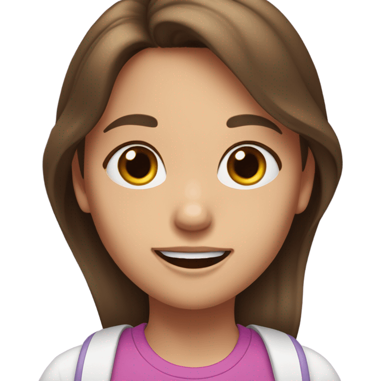 a girl (brown hair, brown eyes, missing bottom teeth) with a purple and pink hearing aid  emoji